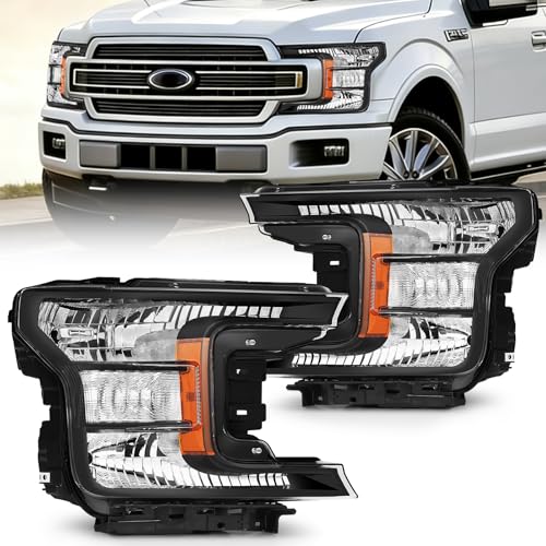 JFN Headlight Compatible with 2018-2020 Ford F-150 Driver and Passenger Side (Black Housing with Amber Reflector)