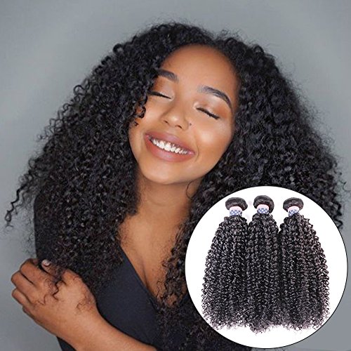 BLY Curly Human Hair Bundles 8A Malaysian Remy Virgin Kinky Curly Hair Extension Deep Curly Weave For Black Women 3 Bundles 300g Unprocessed Natural Black Color (24 26 28inches)