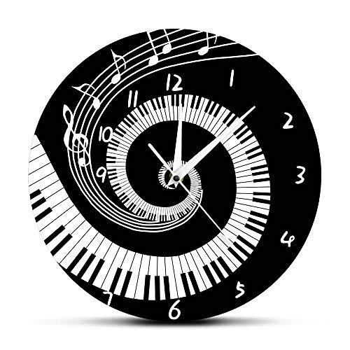 XIAOJI Reloj de Pared Teclas De Piano Elegantes Reloj De Pared Moderno En Blanco Y Negro Notas De Música Wave Round Music Keyboard Reloj De Pared Music Lover Pianist Gift