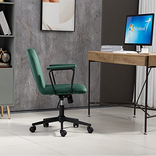 Homvent Modern Velvet Home Office Desk Chair Adjustable Swivel Computer Task Chair With Wheels Accent Armchair Cute Desk Chair Vanity Chair For Small Space, Living Room, Make-Up, Studying Green #TOP7