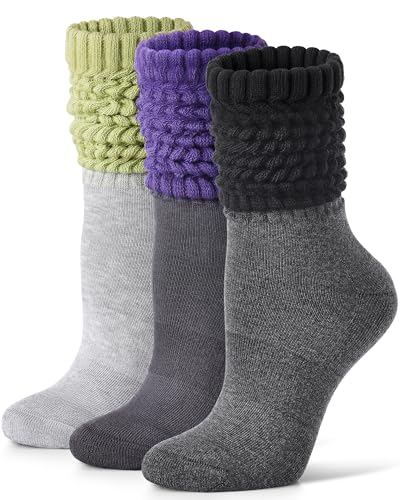 Image of FITRELL Slouch Socks for Women, 3 Pairs Soft Cotton Knee High Scrunch Tube Boot Socks