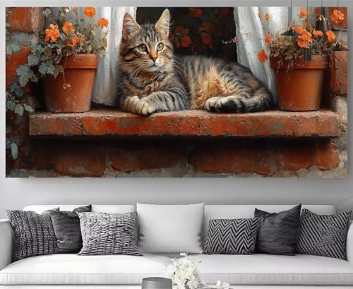 Diamond Painting XXL Fleur et Chat 40x120cm Broderie Diamant Complet M-Y567