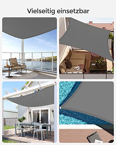 SONGMICS Sonnensegel 3 x 3 m, wasserfest mit Einer Wassersäule von 665 mm, Sonnenschutz aus reißfestem Polyester, UV-Schutz 93%, Terrasse, Garten, Balkon, quadratisch, 2 m Seile, rauchgrau GSH33GYV1