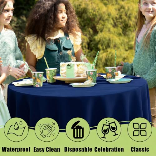 Image of Smiry Disposable Table Cloth - 6 Pack, 84 Inch Round Waterproof Tablecloths for Parties, Decorative Plastic Table Cover, Leakproof & Sturdy, Navy
