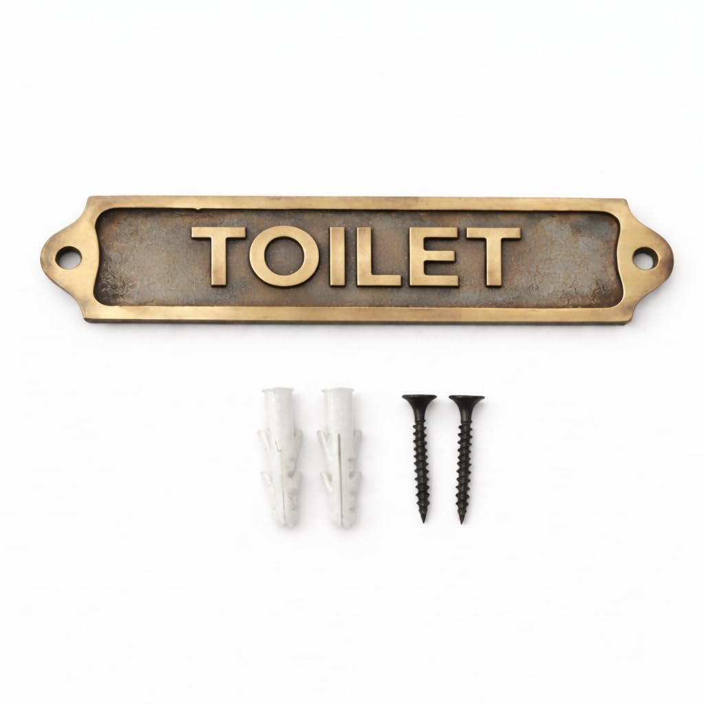 TOILET Antique Effect Door Plaque Sign | Vintage Style Metal WC Washroom Door Sign with Raised Lettering | Wall & Door Name Plate for Home Office Public Areas | 21.5 x 4.5 cm | TOILET