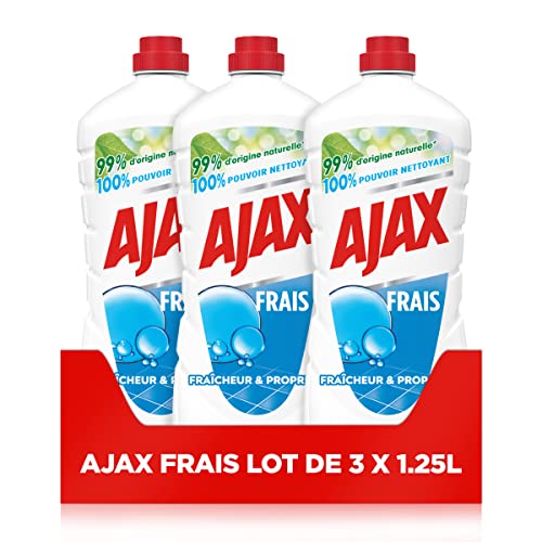 AJAX - Nettoyant Ménager Sol & Multi Surfaces Ajax Frais - Sans Rinçage - Formule Eco Responsable - 3 X 1,25 L