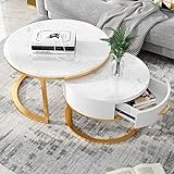 ★ Mesas apilables para sala de estar: este conjunto moderno de 2 mesas auxiliares redondas está hecho con patas de mármol y patas de metal, que consta de 1 mesa auxiliar grande y 1 pequeña.
