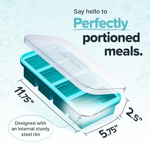 Image of Souper Cubes 1 Cup Silicone Freezer Mold with Lid, Aqua, 1-Pack | 100% Platinum-Cured Silicone Food Mold, Oven and Microwave Safe, Perfect for Freezing Soup, Rice, Protein, Grains and More