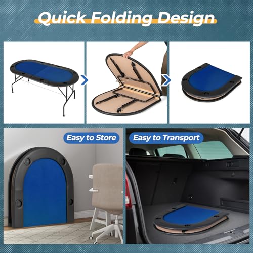 Giantex 8 Player Poker Table Foldable, Folding Card Board Game Table w/8 Cup Holders & Comfy Armrests, Casino Grade Felt, Portable Oval Texas Holdem Blackjack Poker Tables, No Assemble Required