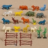 GRAPHENE 17 Pcs Animal Figure Mini Jungle Toys Set Farm & Cartoon Wild Animals Playsets Educational Toyset with Artificial Tree & Fencing Birthday Return Gifts School Project Learning for Kids
