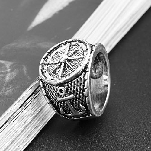 Greendou Fashion Jewelry Men's 316L Stainless Steel Black Silver Vintage Anchor Nautical Compass Ring (8) - Image 4