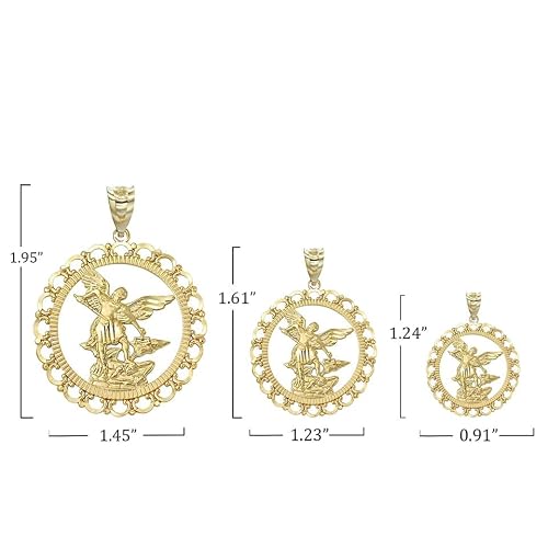 10K Yellow Gold 1.95" Openwork Christian Saint Michael The Archangel Defeating Satan Guardian Charm Pendant #TOP2