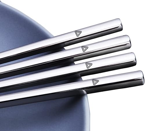 Miniatura 3 de Palillos de metal palillos de acero inoxidable 304 palillos ligeros de viaje, palillos reutilizables, aptos para lavavajillas (10 pares)