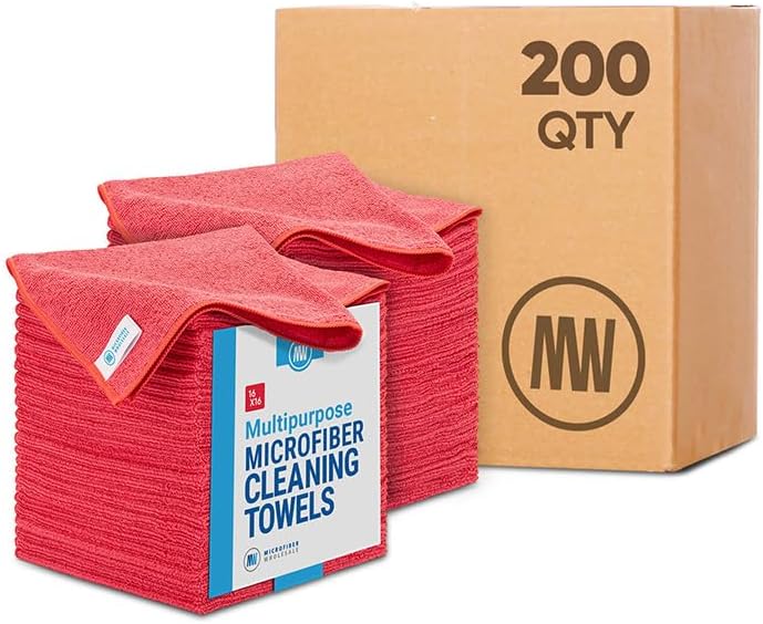 Microfiber towels bulk 16x16 large case (200 ct) red