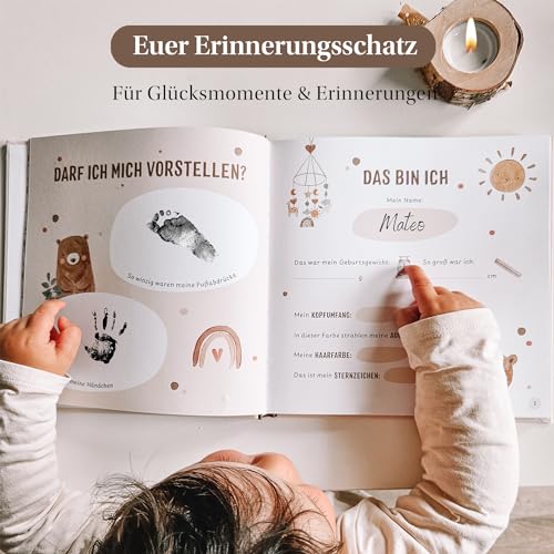 EULENTALER® Das Babytagebuch 'Mein erstes Jahr' I Von Pädagogen gestaltet I Handgemalte Illustrationen I 21x21 cm I Erinnerungsbuch baby, Geschenkidee zur Geburt I Nursery