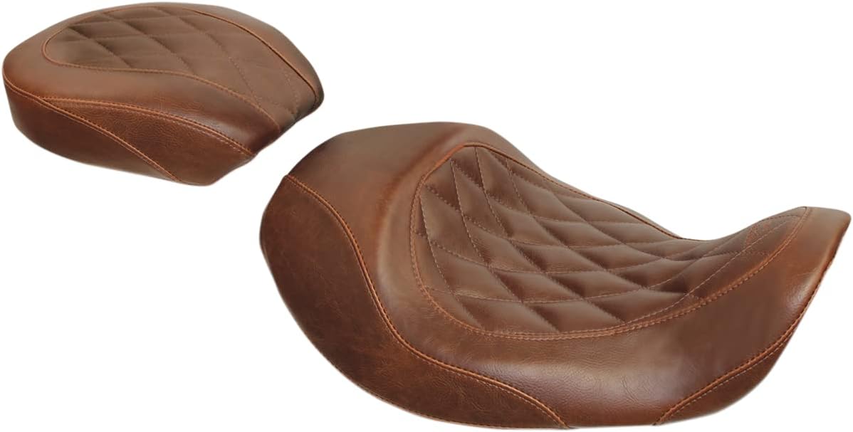 Mustang Motorcycle Seats Brown Wide Tripper Forward Solo Seat with Diamond Stitching