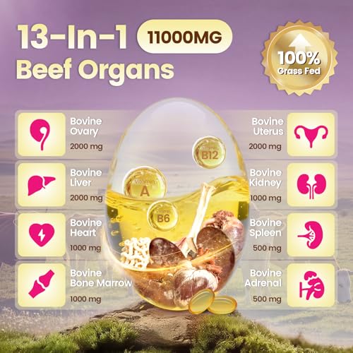 Image of VivoNu Beef Organ Supplement for Women, 400 Day Supply, 11000mg per Serving Beef Organs with Bovine Liver, Ovary, Uterus, Kidney, Heart, Bone & More, 100% Grass Fed, Balance Hormones, Energy