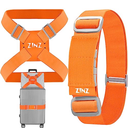 ZINZ 2er-Pack elastische Gepäckgurte und Koffer-Bungee, Verstellbarer Taschengürtel, Reisezubehör ，Orange