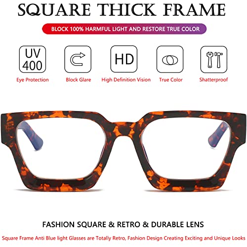 Image of AIEYEZO Square Thick Frame Glasses for Women Men Fashion Blue Light Glasses Trendy Chic Computer Eyeglasses