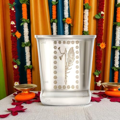Image of Mor Pankh & Bansuri Stainless Steel Pooja Thali Set with Katori, Glass & Chamach | Food-Grade Aarti /Bhog Thali | Rust-Resistant, Easy-Clean | for Daily Pooja & Festivals