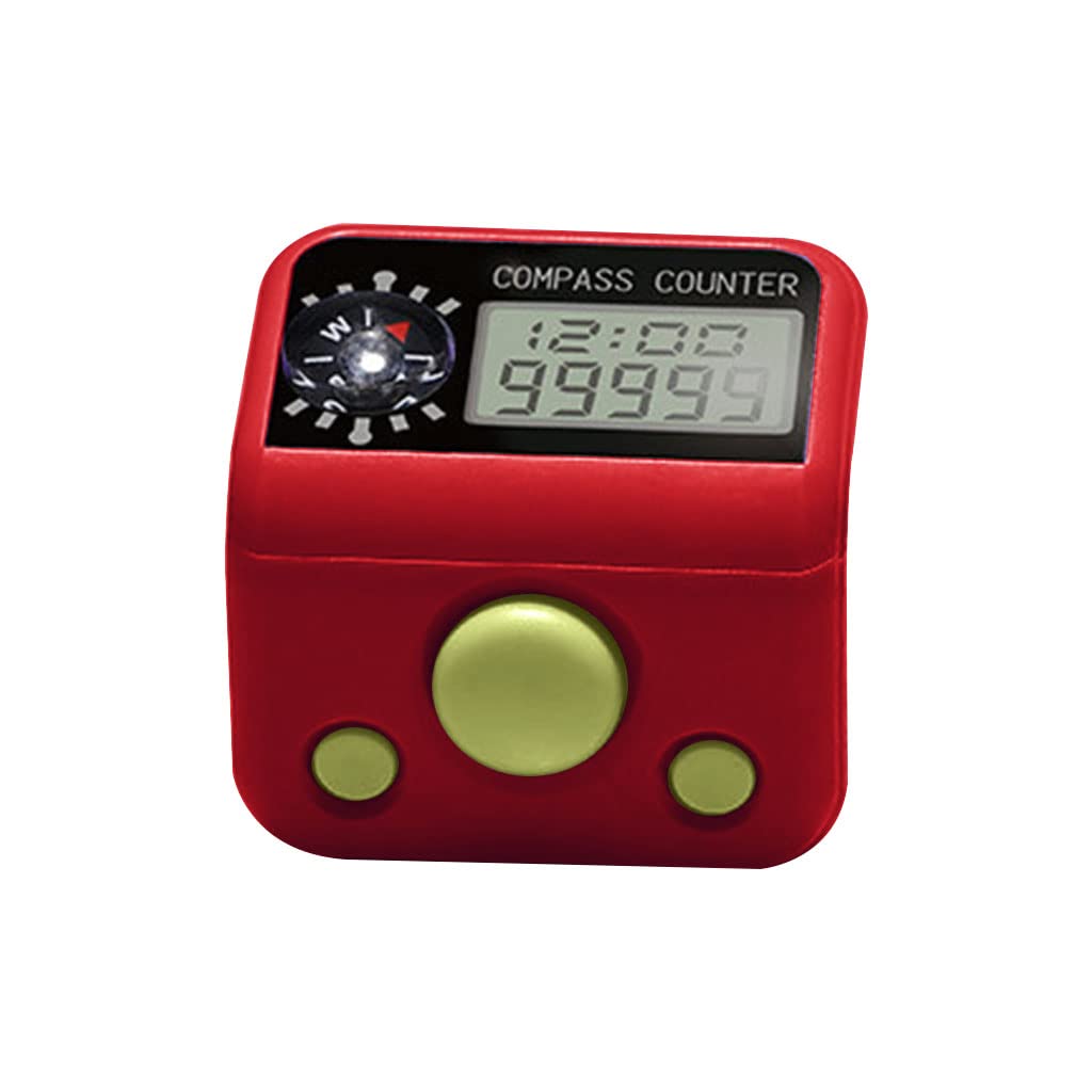 Suoyate Red Finger Tally Counter With Compass Digital Electronic Tasbeeh Counters Lap Track Handheld Clicker Re-Settable Counter