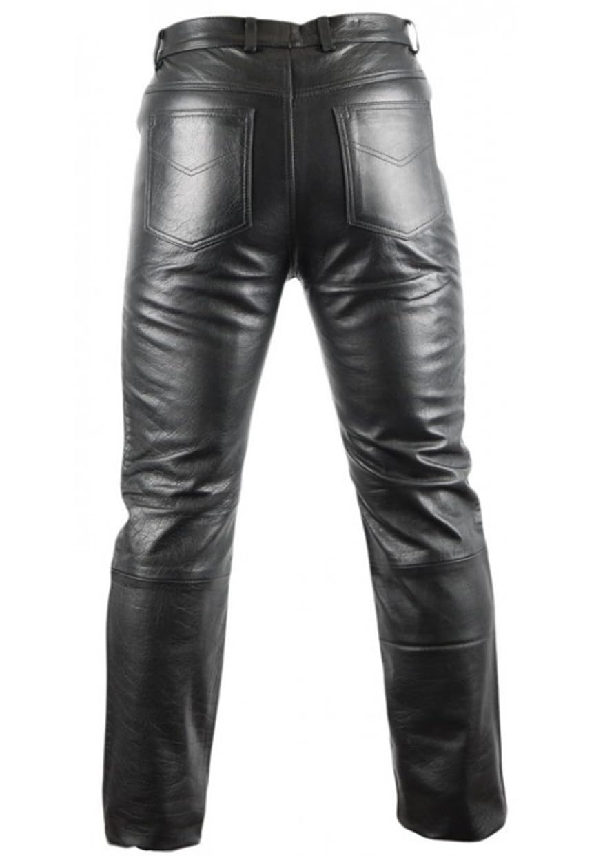 MDM Lederjeans Bikerjeans Lederhose in schwarz