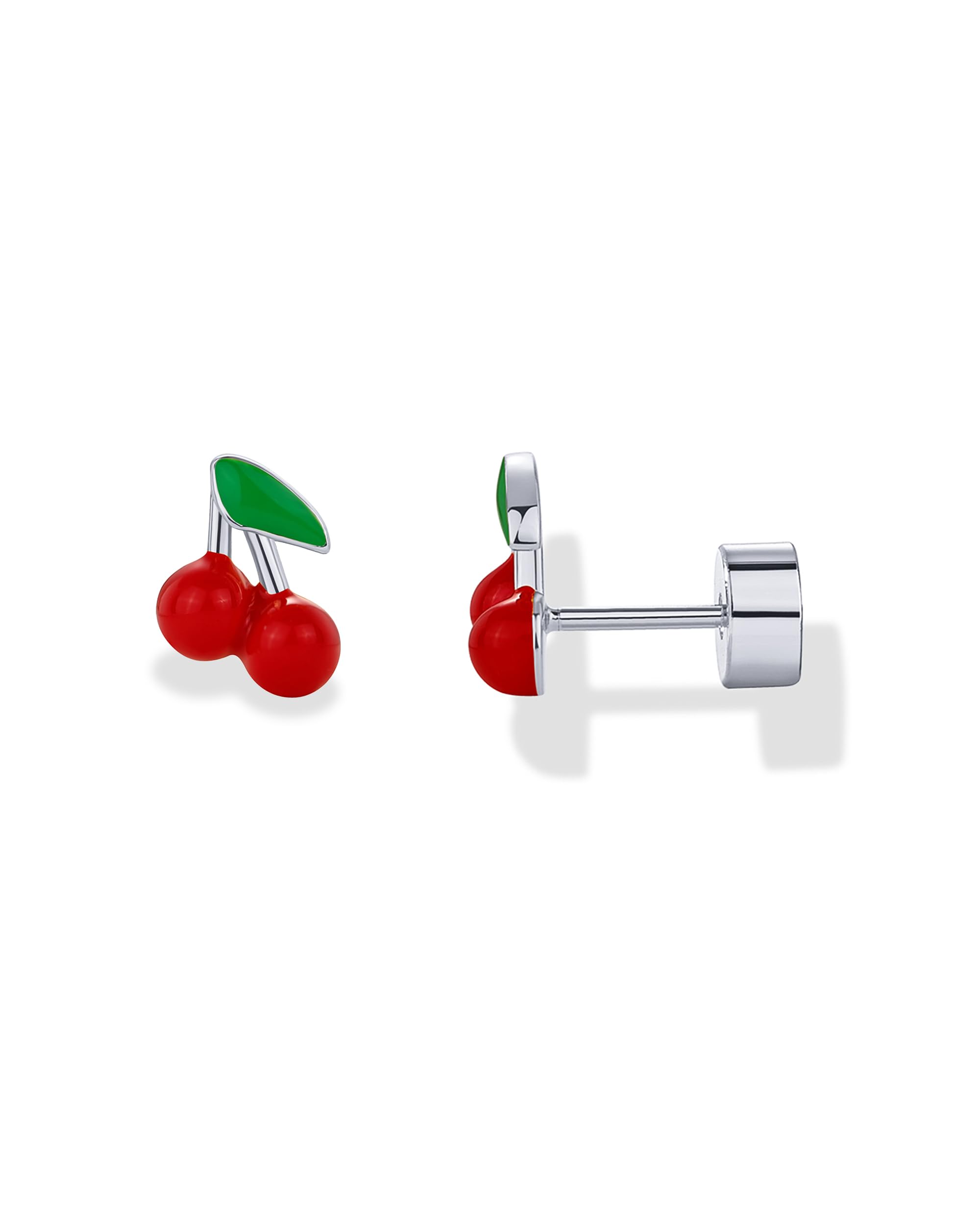 PAVOI 14K Gold Plated 925 Sterling Silver Posts Enamel Flatback Stud Earrings for Women - Colored Chili Pepper Strawberry Peach Cherry Emoji Screwback