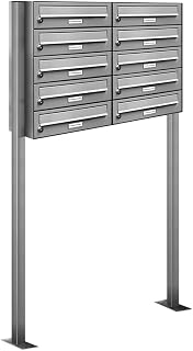 AL Briefkastensysteme 10er Edelstahl Standbriefkasten rostfrei als 10 Fach Briefkastenanlage DIN A4 in Postkasten Briefkasten Design modern