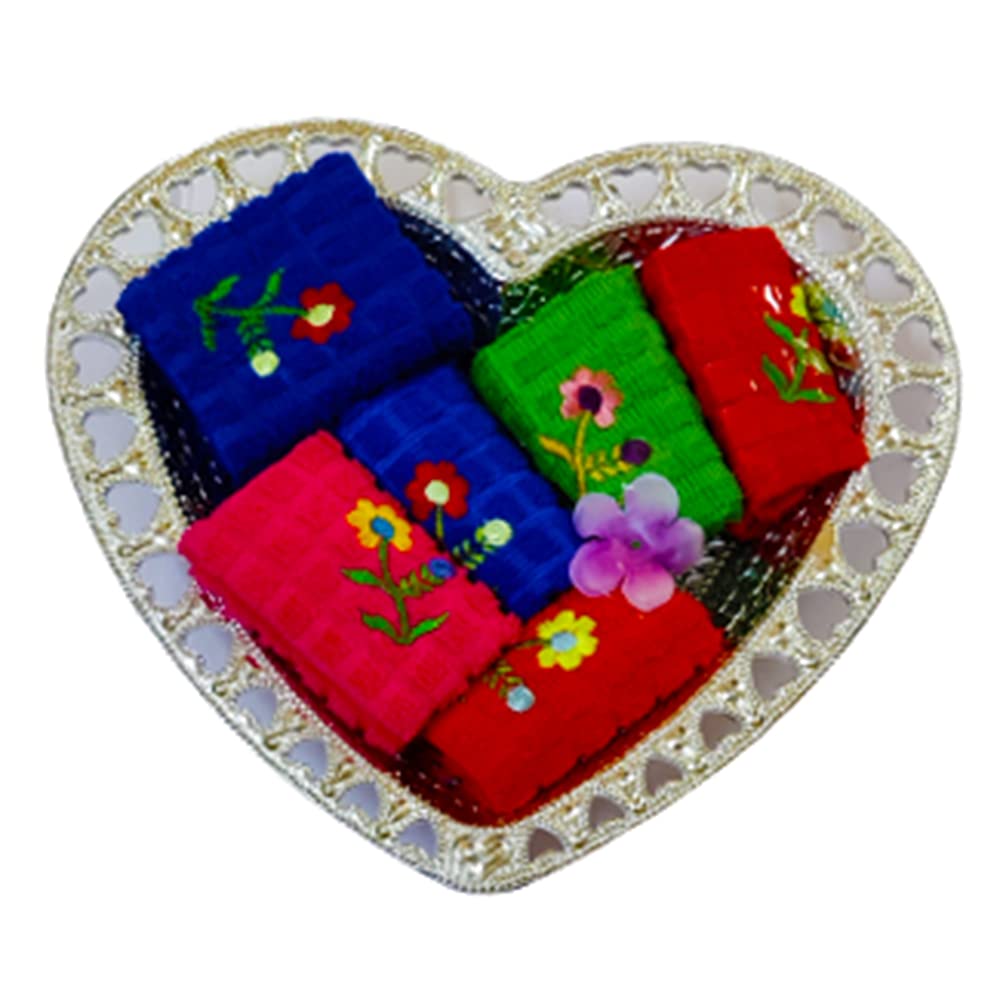 Multicolor Cotton Handkerchief Set with Basket|Cotton Face Towel Set with Basket For Marriage Packaging-image-31