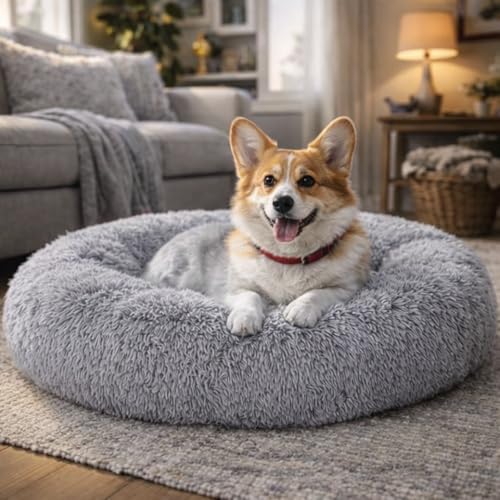 Image of ZEXSAZONE Round Donut Pet Bed Summer - Soft & Washable 2-in-1 Cat Bed, Puppy Bed & Medium Dog Bed | Comfortable Durable Cushion for Cats, Puppies, Labrador, German Shepherd (Grey, Medium)
