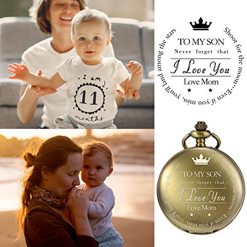Image of TREEWETO Pocket Watch | Mother and Son Graduation Gift - Engraved 'To My Son, Love Mom' - For Him, Christmas, Valentine's Day, Birthday