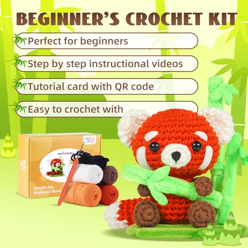 Image of MOREJMTT Crochet Kit for Beginners, Crochet Animal Kits, Crocheting Kit for Starters, Learn to Crochet with Step-by-Step Video Tutorials, Beginner Crochet Kit for Adults(Panda)