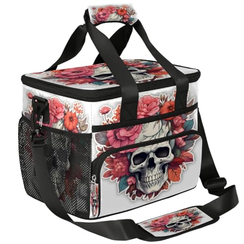 Skull Insulated Picnic Backpack Lunch Box for Women Men Picnic Basket Tote Lunch Bag Picnic Bag Portable Lunch Bags for Picnic, Beach, Work, Trip,Office, Camp Vintage Skull Rose
