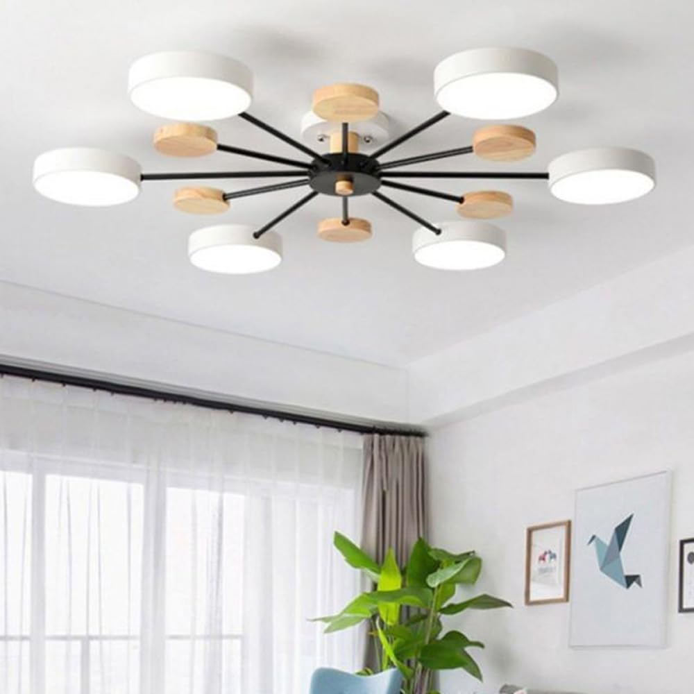 SYAXVOM Mid Century Modern Chandelier - Nordic Round hting Fixture for Bedroom, Dining Room, Living Room White Green Gray Wood Farmhouse Close to Ceiling ht