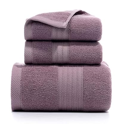 Namzi 3-teiliges Badetuch-Set, gekämmte Baumwolle, saugfähige Badetücher, weiche Duschtücher, Badezimmer-Handtuch, Luxus-Badetuch-Sets für Badezimmer, Lila