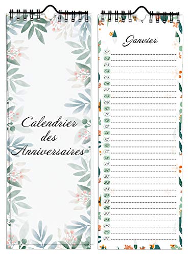 Calendrier Perpetuel Anniversaire Mural Francais pour Famille, Bureau, Enfant (Vert)