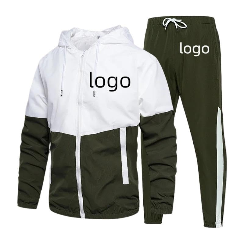 YILDEX Personalisierte Ihr Logo Herren Trainingsanzug 2 Stück Sport Set Jogging und Hoodies Benutzerdefinierte Langarm Mantel Reißverschluss Bis Patchwork Kleidung Green,Medium