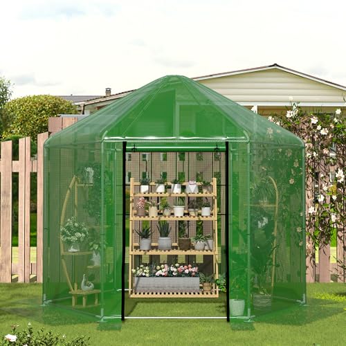 MU 9.4x9.4x8.2 FT Greenhouses for Outdoors, Heavy-Duty Green House for Outside, Walk in Winter Greenhouse with 180g Double Layer PE Cover, Ground Stakes, Great for Garden/Patio/Backyard - Image 7