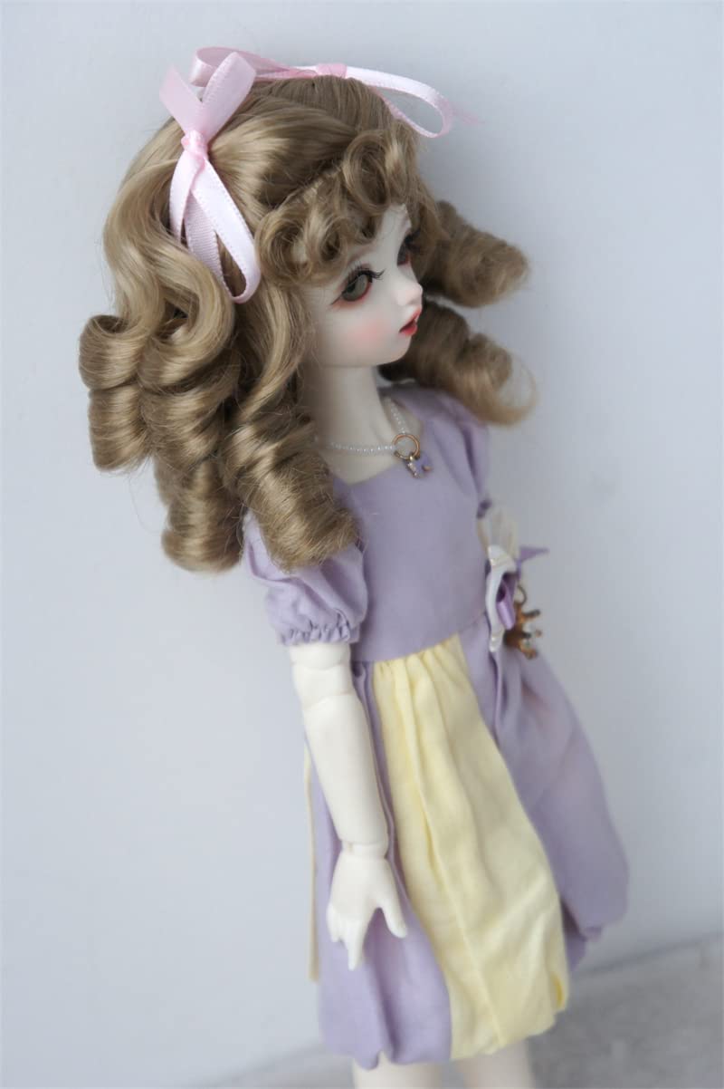1/6 YOSD BJD Hair JD262 6-7inch 16-18CM Sausage Curly Synthetic Mohair Doll Wig (L.t Brown SM4B)