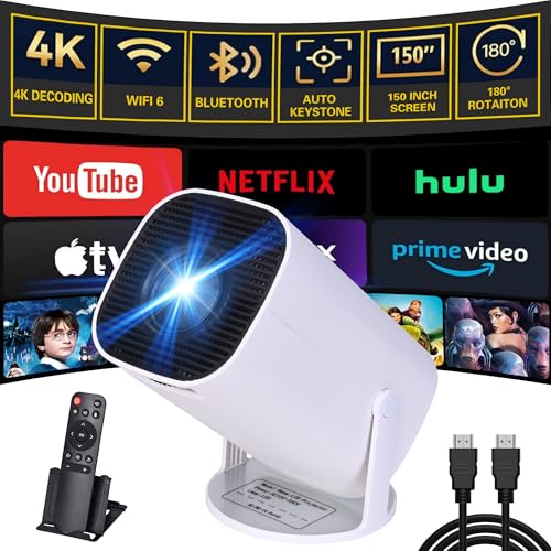 Retroprojecteur 4K Videoprojecteur Projecteur Video Mini Portable WiFi 6 Bluetooth Portatif Projector TV Telephone Mur Retroprojo Plafond Connecté avec Android 11 Film Ultra HD + Support de Téléphone – Image 3