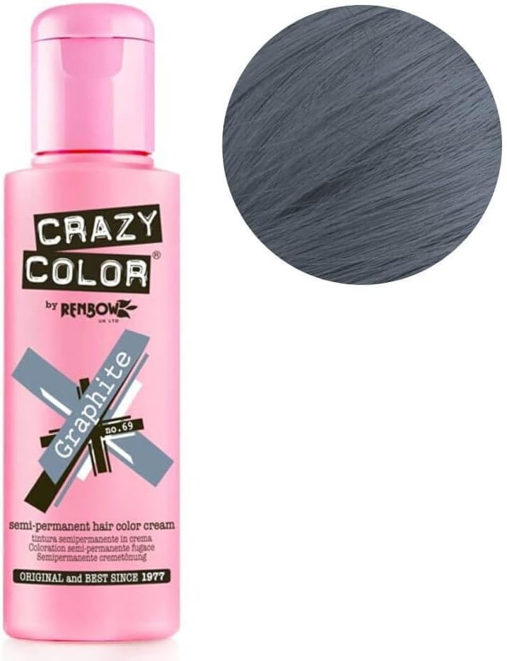Crazy Color Hair Dye - Vegan and Cruelty-Free Semi Permanent Hair Color - Temporary Dye for All Hair Types, #69, Graphite 100 ml