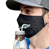 Cleanbreath Reusable Triple Layers Cloth Mask with Zipper for Drinking and Eating (Black)