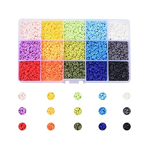 BEEFLYING 5700pcs 15 Colors Polymer Clay Heishi Beads Flat Round Rainbow Polymer Beads Vinyl Disc Loose Spacer Beads for DIY Jewelry Bracelets Necklace Earring Craft Findings (4mm) Cover