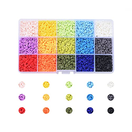 BEEFLYING 15 Colores 4mm Heishi cuentas redondas planas Kit de cuentas de arcilla de polímero cuentas de disco hecho a mano para la pulsera de bricolaje collar de fabricación de joyas Cover