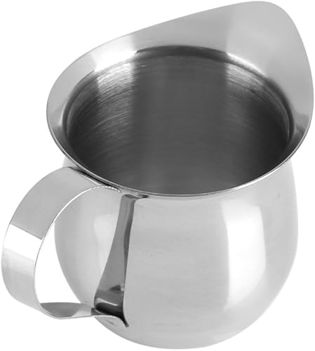 Taza de espuma, acero inoxidable plateado, para café, jarra de espuma, para café expreso para mezclas de masa de jugos de arte con leche (3 onzas)