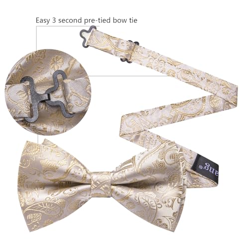 Image of YOHOWA Paisley Striped Men Bow Tie Pre-Tied Formal Adjustable Colorful Bowties Handkerchief Cufflinks Set Wedding Party