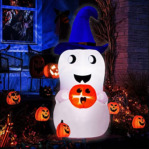 5Ft Giant Halloween Inflatable Outdoor Decorations, Halloween Inflatables Yard Decoration With Build-In Flashing Led Light, Pumpkin Ghost Party Blow Up Decor For Outdoor Pathway Garden Yard Lawn #TOP4