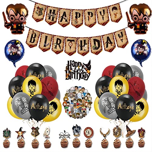 Harry Mago Decoraciones de Cumpleaños Globos de Cumpleaños Mago Pegatinas Harry Mago Decoración de Tartas para Fiesta de Cumpleaños Niños Niñas Cover