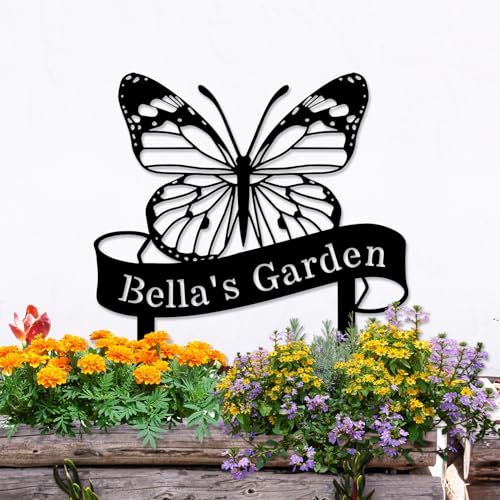 Custom-Name-Butterfly-Sign-Personalized-Butterfly-Garden-Sign-with-Stakes-Butterfly-Garden-Stake-Metal-Yard-Art-Outdoor-Metal-Garden-Sign-Customized-Butterfly-Garden-Decor-Sign