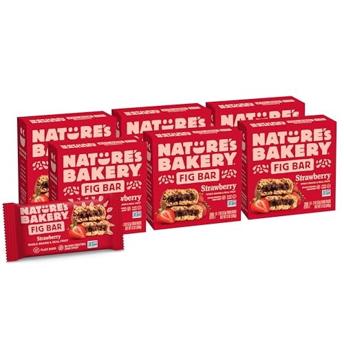 Image of Nature's Bakery Whole Wheat Fig Bars, Strawberry, Real Fruit, Vegan, Non-GMO, Snack bar, 6 boxes with 6 twin packs (36 twin packs)